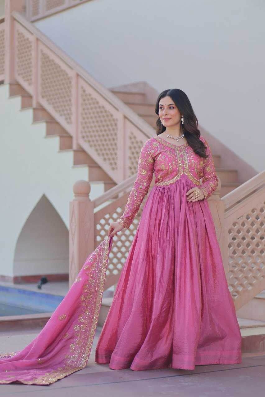 Crush Silk Embroidery Long Gowns - MYLUXURY LANE ENTERPRISE